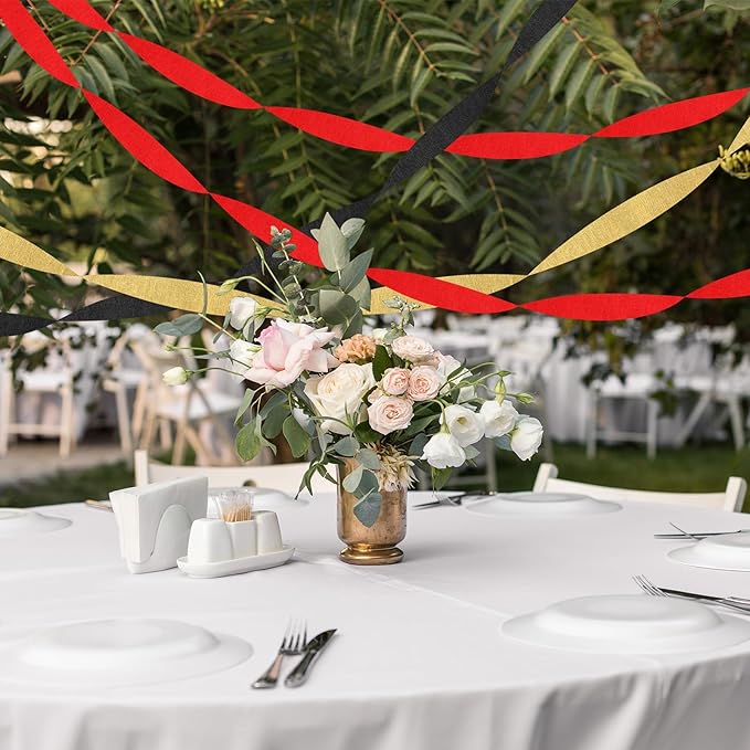 Kisston 10 Rolls Crepe Paper Streamers 820 Ft, Red Gold Black Crepe Paper Decorations for Wedding Ceremony Birthday Party