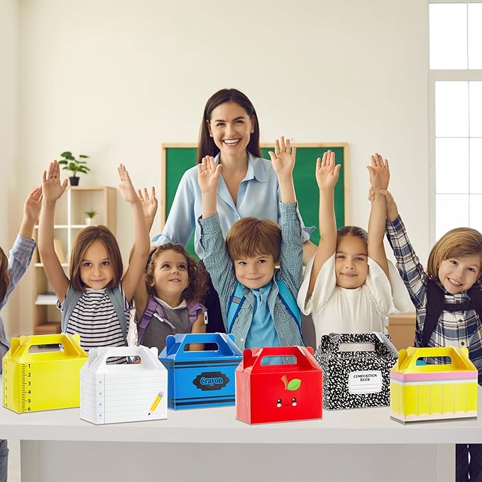 24Pcs Back to School Gift Boxes First Day of School Party Treat Boxes Pencil Crayon Apple Goodie Candy Box Teacher Appreciation Party Favor for Student Preschool Kindergarten Classroom Decorations