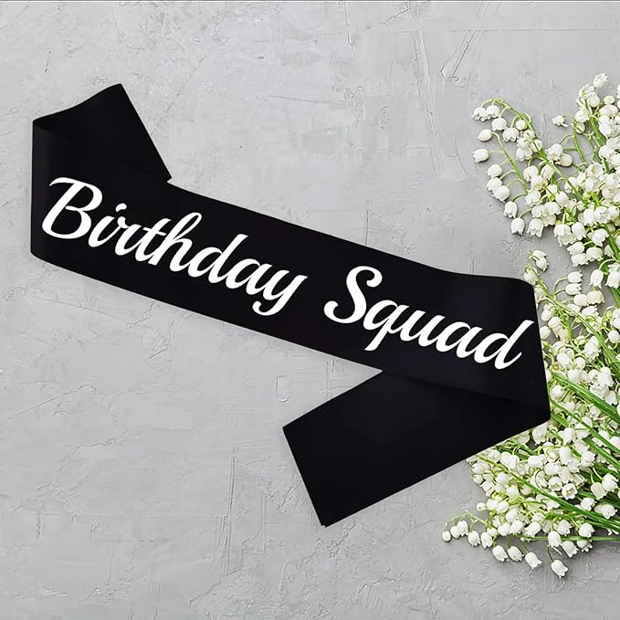 10 Pcs Birthday Squad Sash for women or girls 16th, 18th 21st 30th 40th 50th 60th or Any Other Bday Party Supplies Decorations (Black+White)