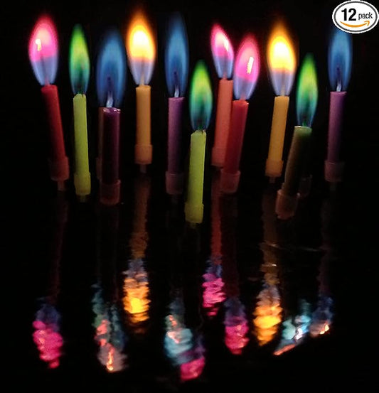 Amazing Colorflame Multicolor Happy Birthday Candles and Holders (12 Count),Unscented
