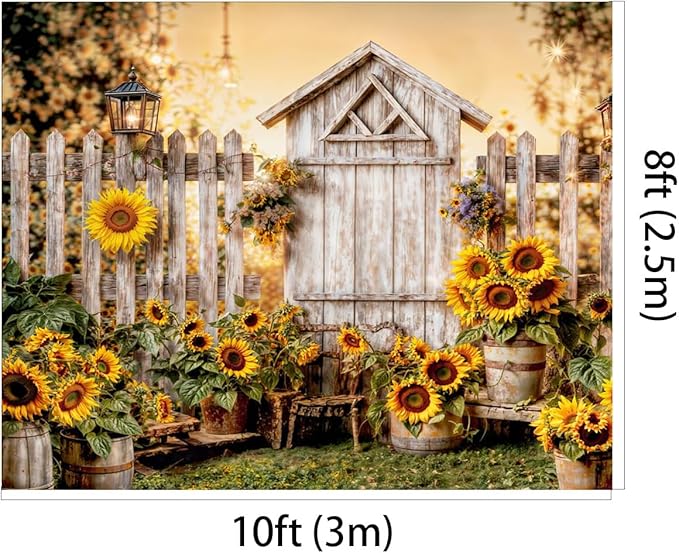 Kate 10x8ft Yellow Sunflowers Backdrops for Photography Rustic Wooden Fence Background Bridal Baby Shower Sweet Birthday Party Decoration Studio Backdrop