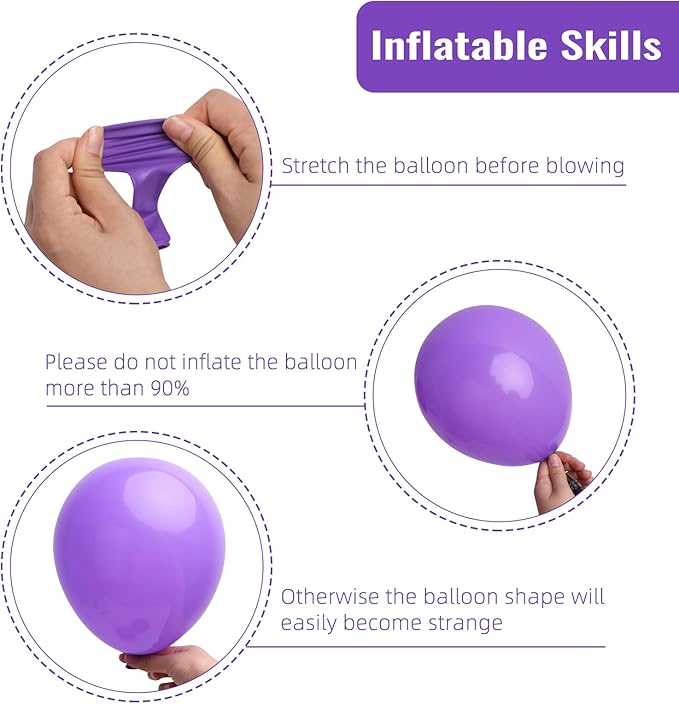 RUBFAC Purple Balloons 129pcs, Lavender Lilac Purple Balloon Arch Kit, Different Sizes 18 12 10 5 Inch for Masquerade Party Decorations Engagement Bachelorette Birthday Bridal Baby Shower Supplies