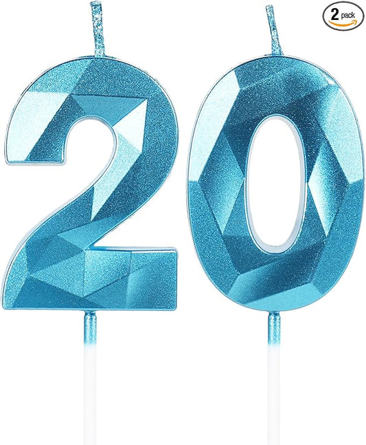 Number 20 Candles,20th Birthday Candles,Blue Happy Birthday Candle for Cake,3D Design Cake Topper Decorations for Boy Men Pet Birthday Party Wedding Anniversary Celebration Supplies