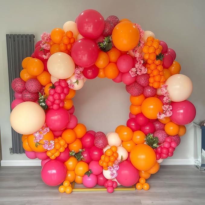 Pink and Orange Balloon Arch Kit, Hot Pink Orange Peach Garland Balloon, Fuchsia Magenta Latex Balloons for Baby Shower Birthday Wedding Tropical Hawaiian Beach Flamingo Sunset Party Decorations