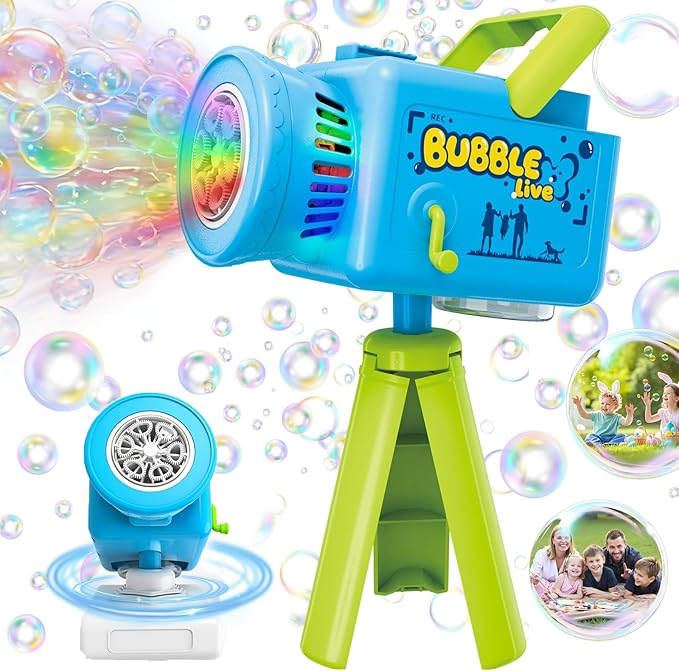 Cute Upgraded Camera Bubble Machine 360° Rotatable Handheld Rechargeable Bubble Blower, Blower with Music & Lights, Bubble Machine Solution, Kids Bubble Toy for Parties, Wedding & Toddlers Play