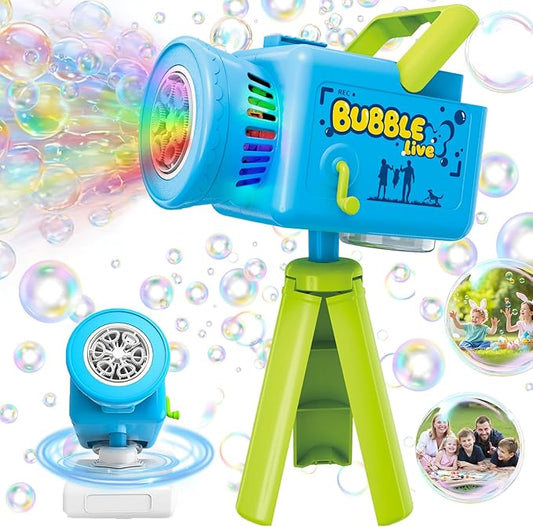 Cute Upgraded Camera Bubble Machine 360° Rotatable Handheld Rechargeable Bubble Blower, Blower with Music & Lights, Bubble Machine Solution, Kids Bubble Toy for Parties, Wedding & Toddlers Play
