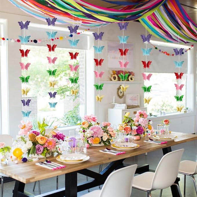 Butterfly Banner Decorative Paper Garland for Wedding Baby Shower Birthday Theme Decor 110 Inches Pack of 2 Pieces Mix Color