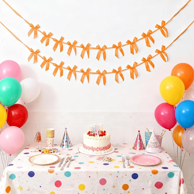 2pcs Orange Bow Garland Banner - 8.3 Feet Coquette Ribbon Bow Party Decorations for Baby Shower Girls, Birthday Party, Bridal Shower Decor (Orange)