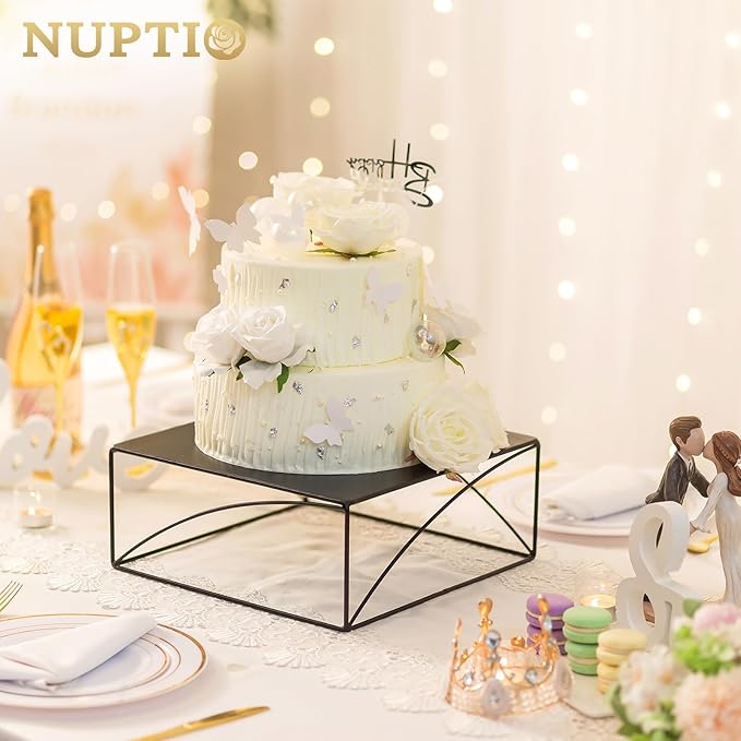 NUPTIO Cupcake Stand Dessert Display: 12 Inch Cake Holder Metal Food Pedestal Stands Black Food Risers for Halloween Tea Party Birthday Graduation Table Decor Square Buffet Fruit Plant Stand