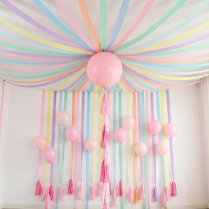 Pastel Crepe Paper Streamers 9 Rolls 738ft,Fancy Streamers Party Decorations for Birthday Wedding Baby Shower Bride Shower Holiday Decorations DIY Gift Wrapping, 1.77 Inch x 82 Ft/Roll