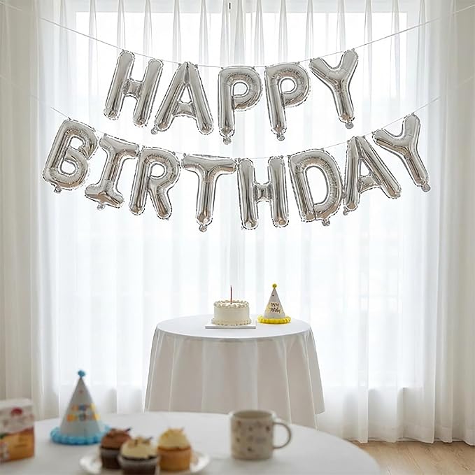 Silver Happy Birthday Banner Foil Letter Balloon, 14 Inch 3D Reusable Inflatable Mylar Balloon Foil Sign, Birthday Decorations for Women Men Boys Girls Kids (Birthday Banner 3)