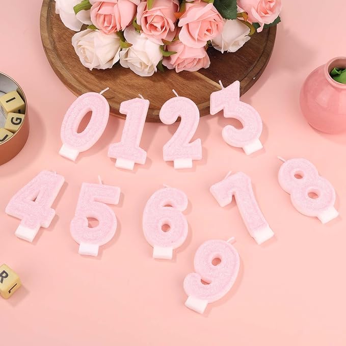 Pink Number Birthday Candles, Romantic Cake Glitter Pink Number Candles Anniversary Cake Topper Decoration Cute Birthday Party Supplies for Wedding Anniversary Celebration Supplies (2)