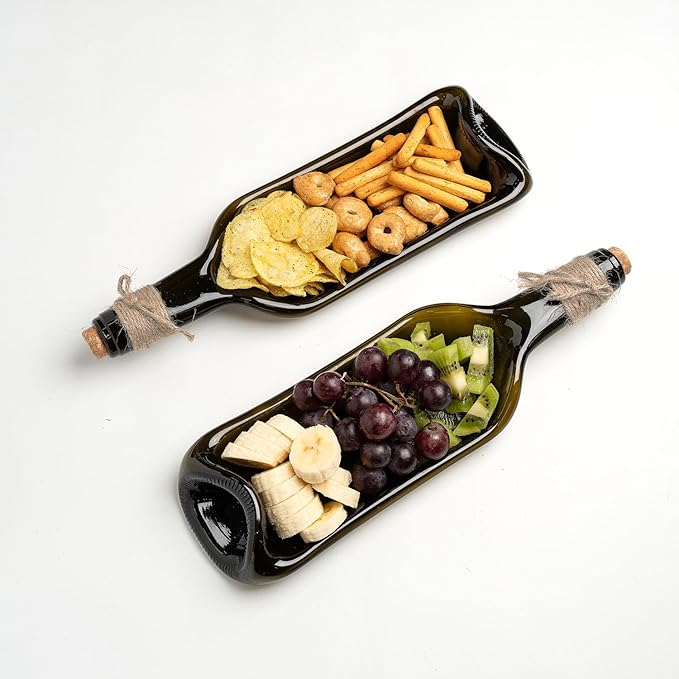 Melted Wine Bottle Serving Boards - Decorative Rectangle Serving Trays for Home Decor - Small Cheese Platter Serving Board - Unique Cheese and Cracker Tray for Dinner Party (2)