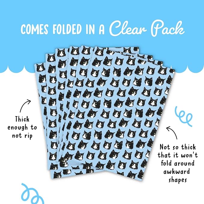 CENTRAL 23 Cat Wrapping Paper - Cat, Funny, Blue Tones - 6 Sheets of Giftwrap for Friends Coworkers Men Women - All Occasion Birthday - Comes With Stickers