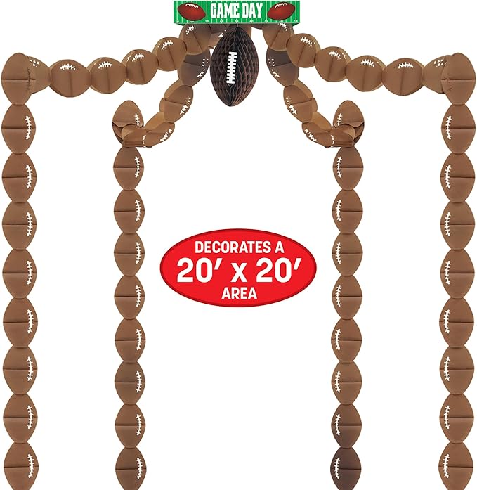 Beistle Paper Football Canopy for Game Day Parties – Sports Decorations, 20' x 20', Brown/Green/White
