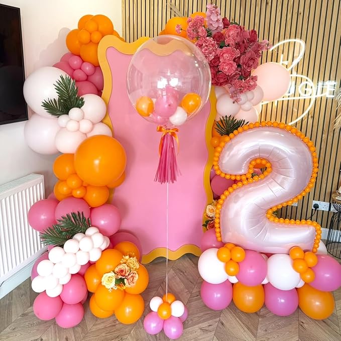 Pink and Orange Latex Balloons, 50pcs 12 Inches Light & Hot Pink Orange with Confetti Balloons for Wedding, Birthday, Baby Shower Tropical Party Decorations