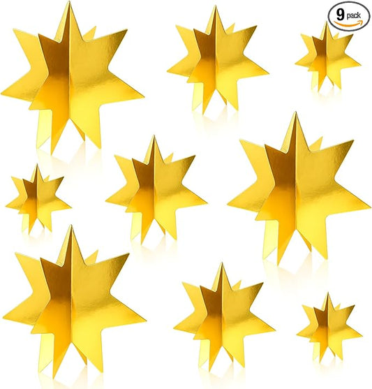 AmazingSpark 9 Pcs Large Star Centerpieces 3D Gold Star Table Decorations in 3 Sizes 10" 8" 6" for Birthday Party Baby Shower Gathering Carnival Ceremony Graduation Movie Night Supplies (Gold)