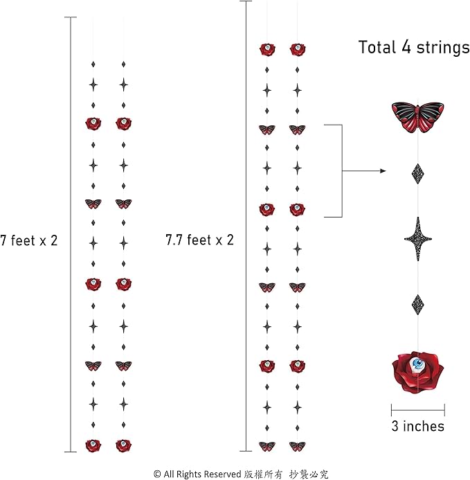 Cheerland Gothic Valentines Day Decorations Red Rose Goth Birthday Party Blood Butterfly Garland for Dark Garden Vampire Parties Romantic Floral Decor Elegant Horror Theme Dark Bride or Die Halloween
