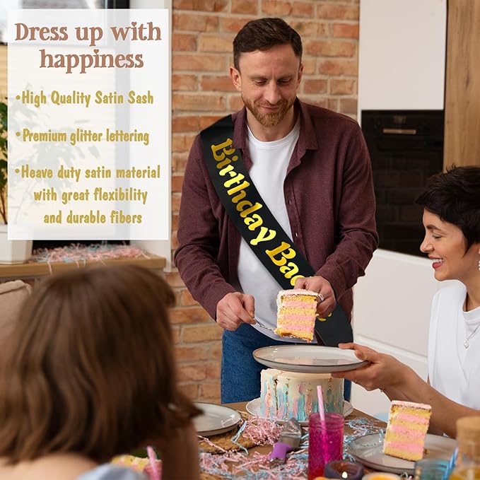 Birthday Baddie Sash with Gold Foil, Black Funny Birthday Sash for Women and Men Official Teenager Sweet 16, 18th 21st 30th 40th 50th or Any Other Bday Party Decorations, Gifts