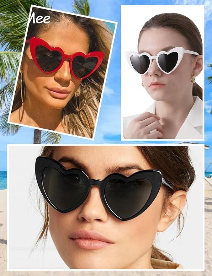 LOHO MAGICA Women Fashion Heart Sunglasses 12 Pack Heart Shaped Sunglasses for Women Vintage Love Cat Eye Retro Glasses