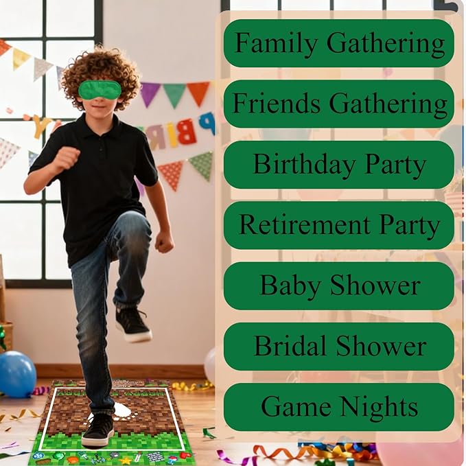 Pixel Birthday Party Games, Blindfold 60-Second Challenge Party Game for Kids Adults, Video Game Indoor Outdoor Group Activity, Minecraft Part Decorations, Funny Game for Birthday, Retirement