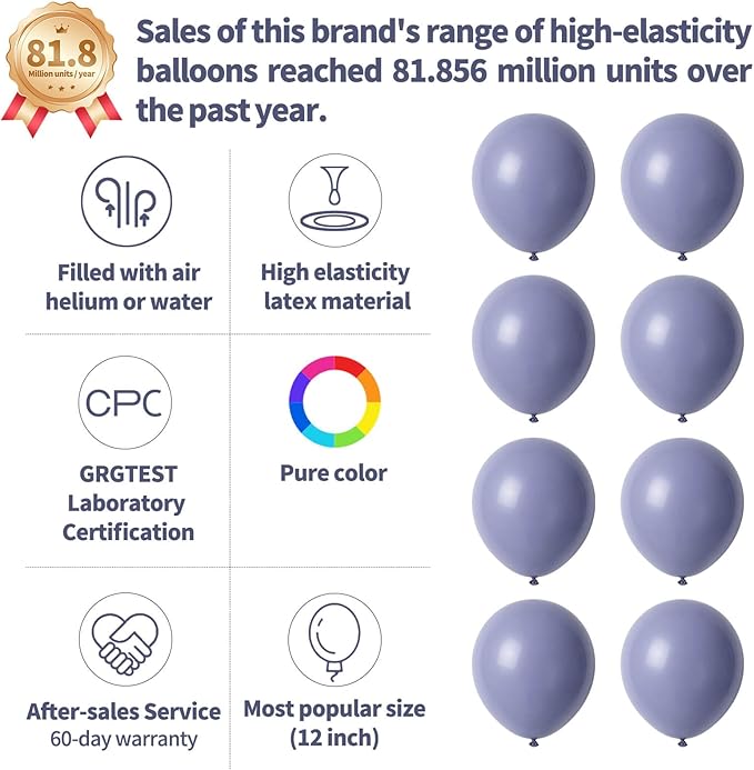 110pcs Dusty Blue Balloon 12 Inch, Blue Latex Balloons for Birthday Party Baby Shower Wedding(with 2 Ribbons).