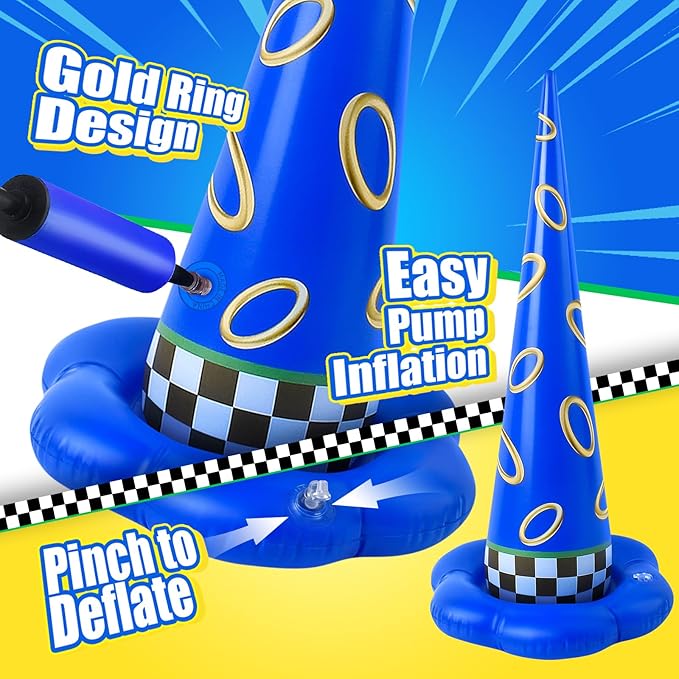 5 Pack Inflatable Ring Toss Game - Blue with Gold Ring Birthday Party Games with 10 Plastic Rings & Pump, Indoor Outdoor Carnival Toss Toy for Kids Party Favors