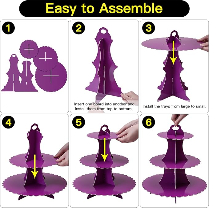 Soleebee 3-Tier Cupcake Stand, Cardboard Cupcake Tower, Dessert Cup Cake Stand Tower for Birthday Wedding Party Decoration, Cupcake Tier Stand 1 Set (Purple)