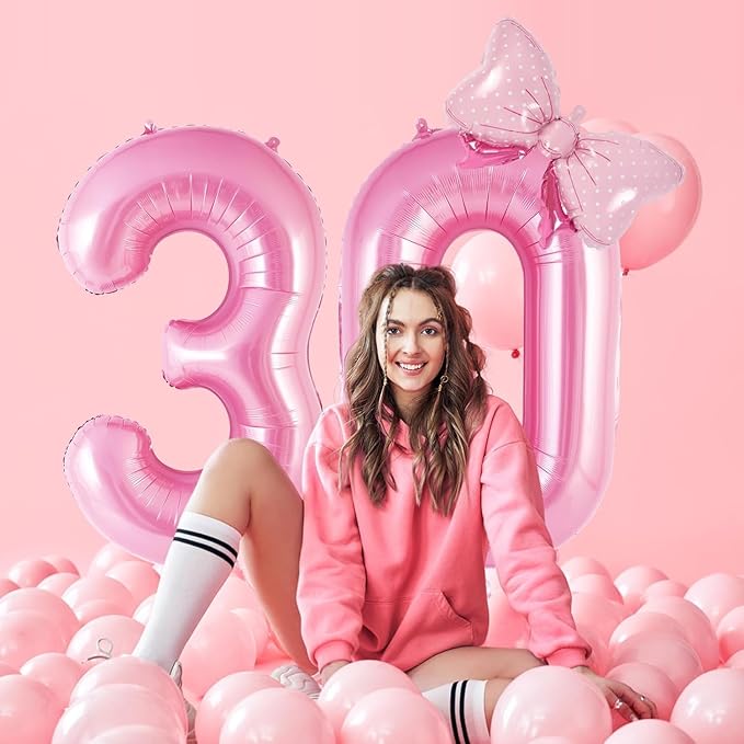 Pink Number 30 Balloons, Big Large Foil Number Balloons, Jumbo Giant Mylar Balloons for Birthday Party Decorations Supplies Anniversary (Number 30)