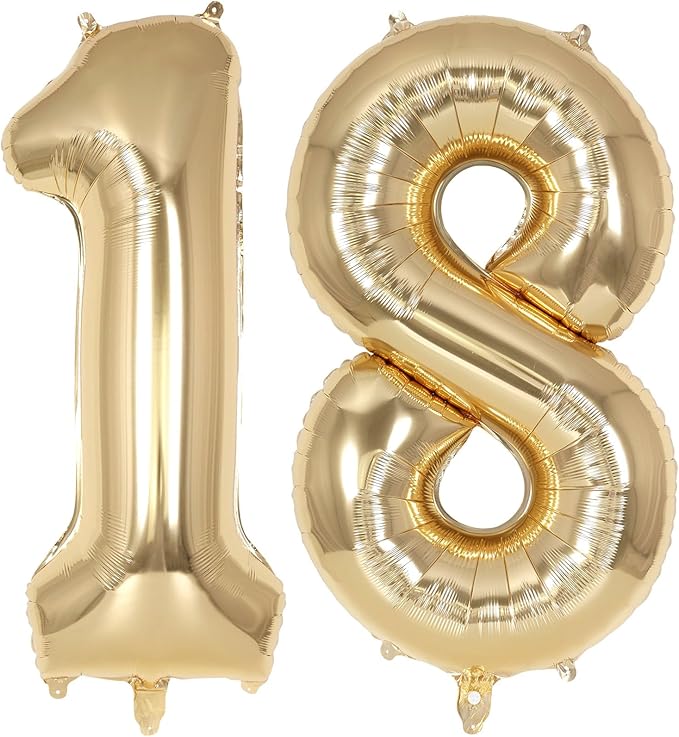 Champagne Gold Large Number 18 Balloon, 40 Inch Light Gold Foil Helium Number Balloons, Giant Mylar Number 18 Balloons for 18 Years Old Birthday Party Anniversary Decorations (Champagne Gold 18)