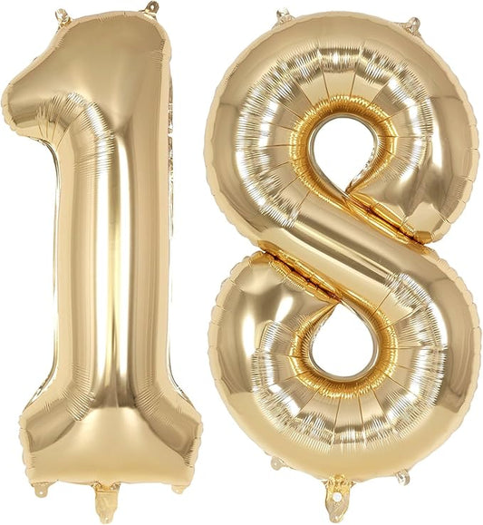 Champagne Gold Large Number 18 Balloon, 40 Inch Light Gold Foil Helium Number Balloons, Giant Mylar Number 18 Balloons for 18 Years Old Birthday Party Anniversary Decorations (Champagne Gold 18)
