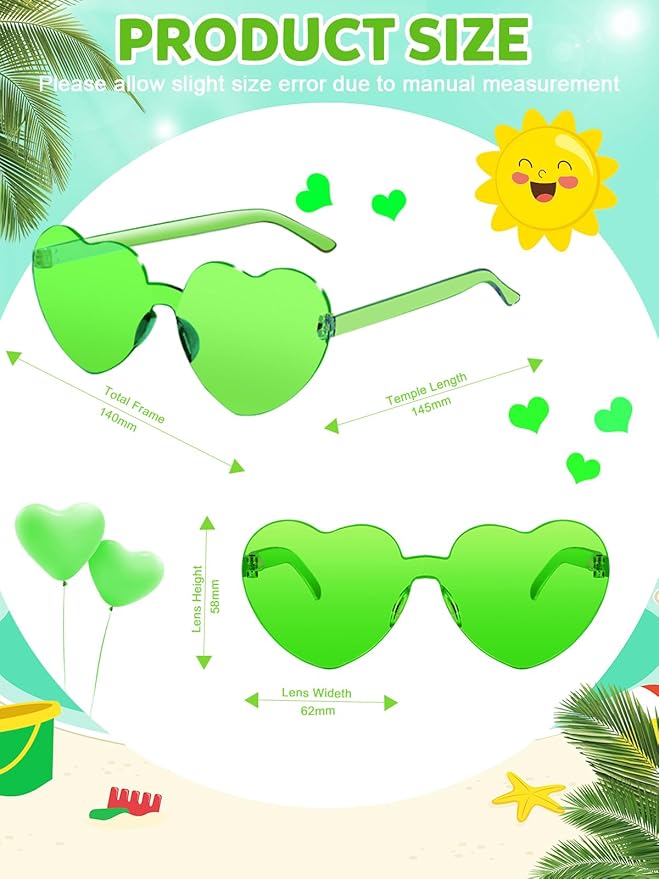 12 Pairs Heart Shaped Sunglasses for Women Colorful Glasses Fun Trendy Transparent Heart Sunglasses Party Favor