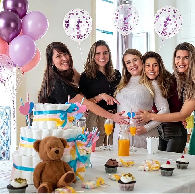 Pink and Purple Balloons Metallic Purple Balloon, 60 Pcs 12 Inch Latex Confetti Metallic Balloons with 1 Ribbon, Lavender Balloon for Birthday Wedding Baby Shower Bridal Shower Party Decorations