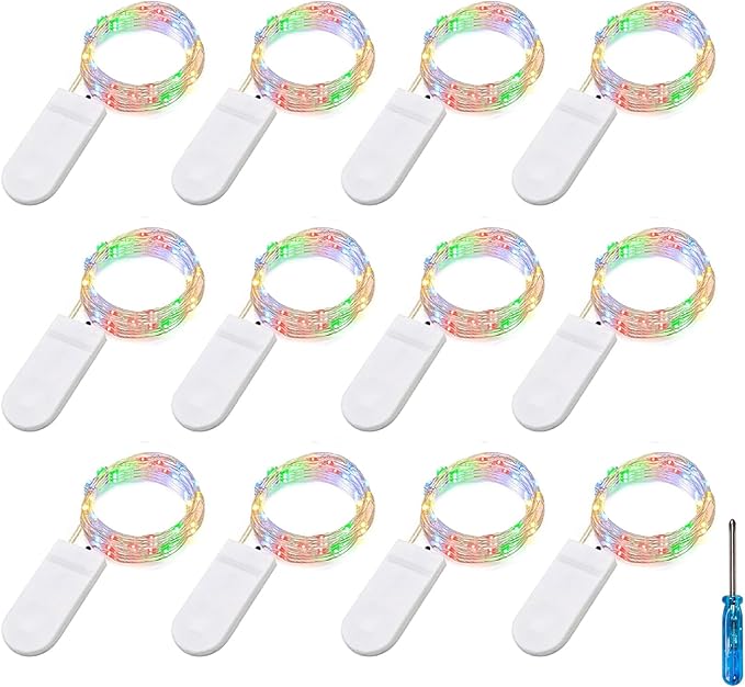 BXROIU Fairy Lights CR2032 Battery Operated,6.6Ft/2Meter 20 LEDs Micro Silver Wire String Lights for Bedroom Christmas Party Wedding Decoration(Multicolour, 12 Pack)
