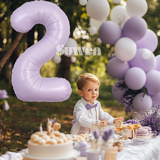 SUWEN 40 Inch Light Purple Large 2 Balloon Number Big Foil Helium Lavender Number Balloons Huge Mylar 0-9 Giant Jumbo Happy 2nd Birthday Party Anniversary Decorations