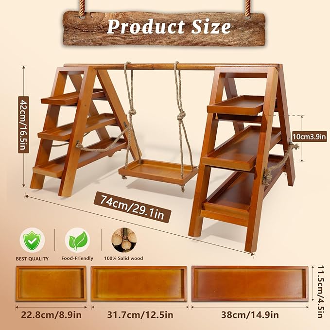 Tnstbiee 3 Tier Cupcake Stand - Wooden Display Stand for Desserts, Fruits, Nuts, Cheese - Removable Trays and Foldable Stand - Perfect for Parties and Events - Rustic and Unique Wooden Serving Tray
