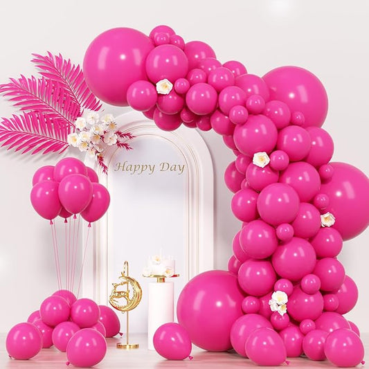 Voircoloria 130pcs Hot Pink Balloons Different Sizes 18" 12" 10" 5" Dark Pink Balloons for Birthday Graduation Baby Shower Wedding Anniversary Princess Theme Party Valentine's Day Decorations