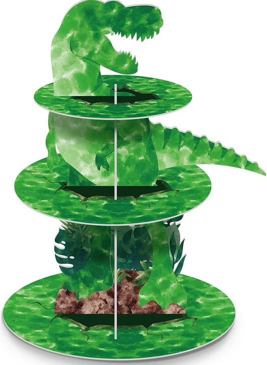 Censen Dinosaur Cupcake Stand Pixel Dino Cupcake Holder Cake Stands Dessert Tower Toppers Dinosaur Pixel Theme Birthday Party Decorations for Baby Shower Party Supplies