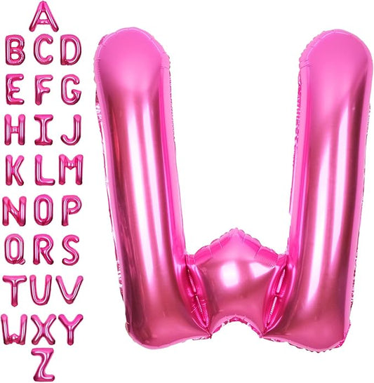 SUWEN 40 Inch Hot Pink Large W Letter Balloons Big Foil Helium Letter Balloons A-Z Jumbo Mylar Happy Birthday Party Decorations for Woman Anniversary Party Supplies