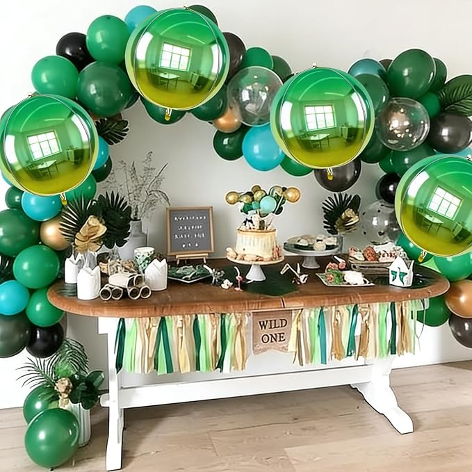 TONIFUL 8Pcs 22Inch Large Colorful Green 4D Giant Round Foil Balloon 4D Metallic Mylar Sephere Balloons for Christmas New Year Birthday Party Graduation Wedding Bridal Shower Decoration Supplies