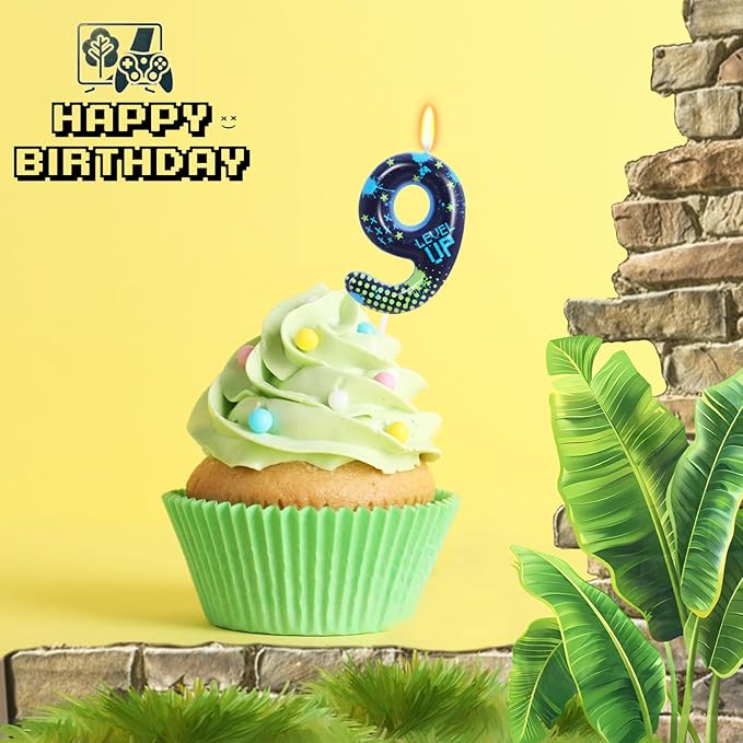 STG Birthday Candles for Boys - Number 9 Candle for Video Game Birthday Cake Topper, Fort Battle Level Up Game Themed Birthday Party Supplies (Number 9)