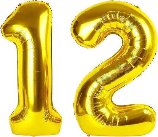 Balloon 12 Number 40 Inch, Gold Large Number Balloons Birthday Gift for 12 21 Years Old, Maylar Balloon Decorations for Wedding Engagement Graduations Memorial Day's