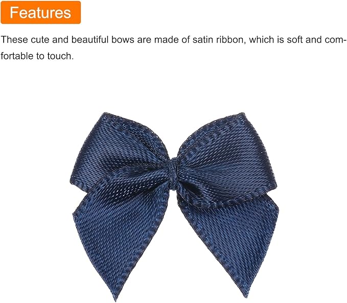 MECCANIXITY 50 Pcs Mini Ribbon Bow 1" Mini Fabric Satin Ribbon Flower Bows for Craft DIY Sewing Wedding Birthday Party Gift Wrap Bows Navy Blue