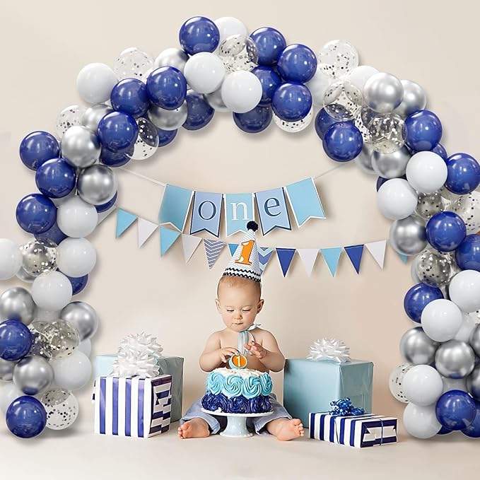 OuMuaMua 62pcs Silver Navy Blue Balloons Kit - 12 Inches Silver Blue Party Decoration Graduation Balloons for Baby Shower Birthday Wedding Graduation Party Decorations Supplies
