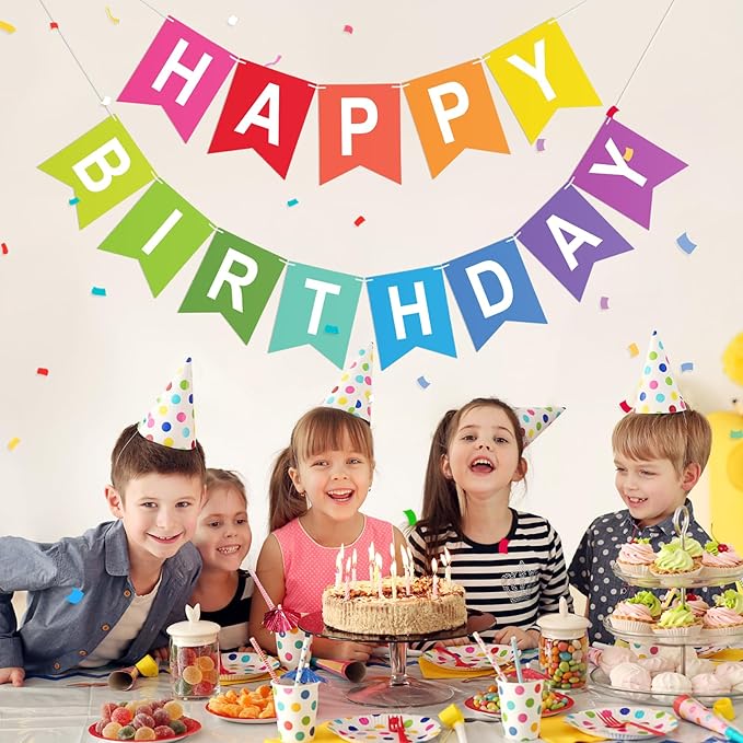 Happy Birthday Banner Birthday Party Banner NO DIY Happy Birthday Sign Pre-Strung Birthday Hanging Decoration for Women Girl Men Boy Party Supplies (Multicolor)