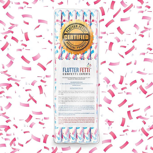 Flutter FETTI® 6 Pack Gender Reveal Pink Confetti Cannons for Baby Girl - 14" Gender Reveal Cannons - Pink, Cerise, & White - Made in USA