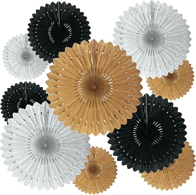 18 Pcs Black Gary Khaki Hanging Honeycomb Paper Fans, Round Paper Fan Decorations for Weddings, Birthdays, Bachelorette, Photo Booth Backdrops, Baby Shower, Anniversary Events Party Supplies