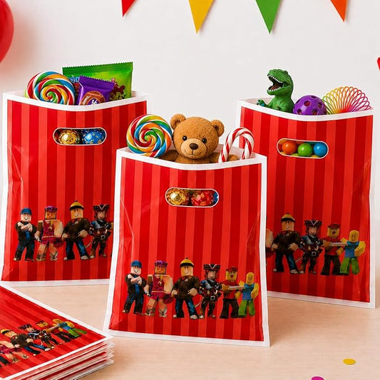 IndoTribe 30 Pcs Game Theme Gift Bags with Handles Goodie Bags Party Favor Bags Plastic Bags for Treats, Gifts and Return Gift Pixel Birthday Party Favors Video Game Party Supplies