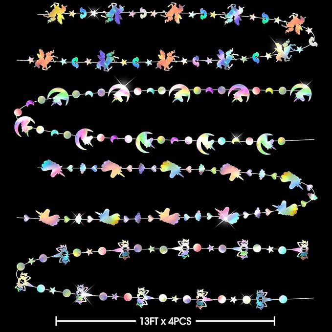 Pajean Unicorn Party Decorations Iridescent Party Supplies Unicorn Hanging Swirls Garland with Streamer Circle Dots Garland for Girls Baby Shower Birthday Decor Favors Room Ceiling