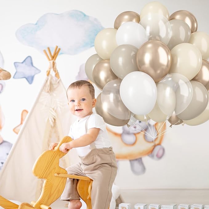Beige White Gold Balloons, 60PCS Nude Metallic Champagne Gold Cream White Clear Balloon Ivory White Sand Transparent Neutral Balloons for Birthday Boho Wedding Anniversary Engagement Party Decoration